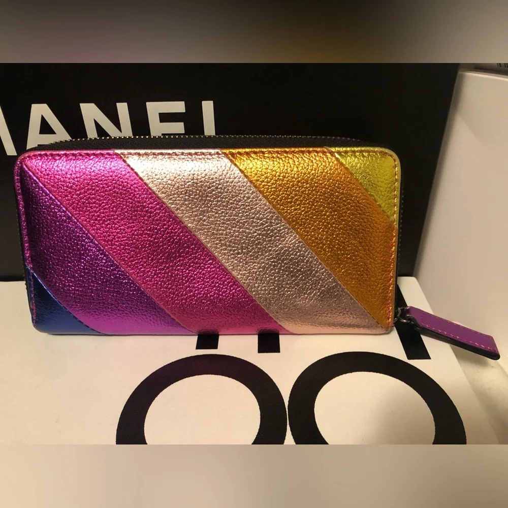 Auth Rainbow 🌈 Kurt Geiger Metallic Leather Large Wallet - Picture 9 of 13